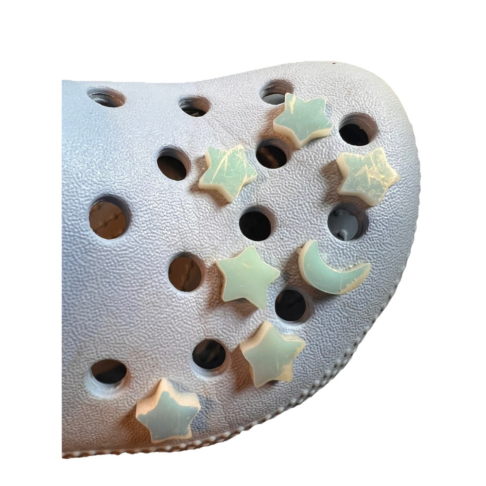 Crocs Classic Clog Kids Size C13 Light Blue White with Star Moon Jibbitz Charms - Picture 7 of 7